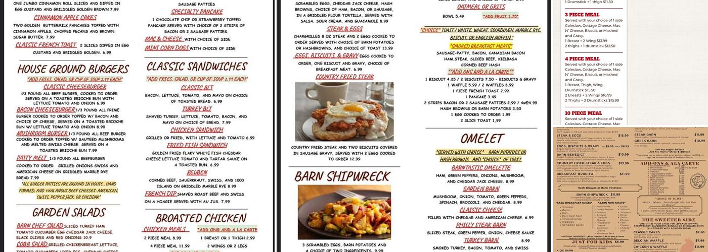 Breakfast Barn and Lunch House Menu