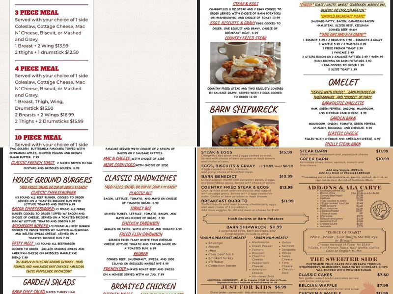 Breakfast Barn and Lunch House Menu