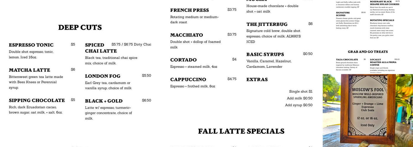 Jitterbug Beverage Co. Menu