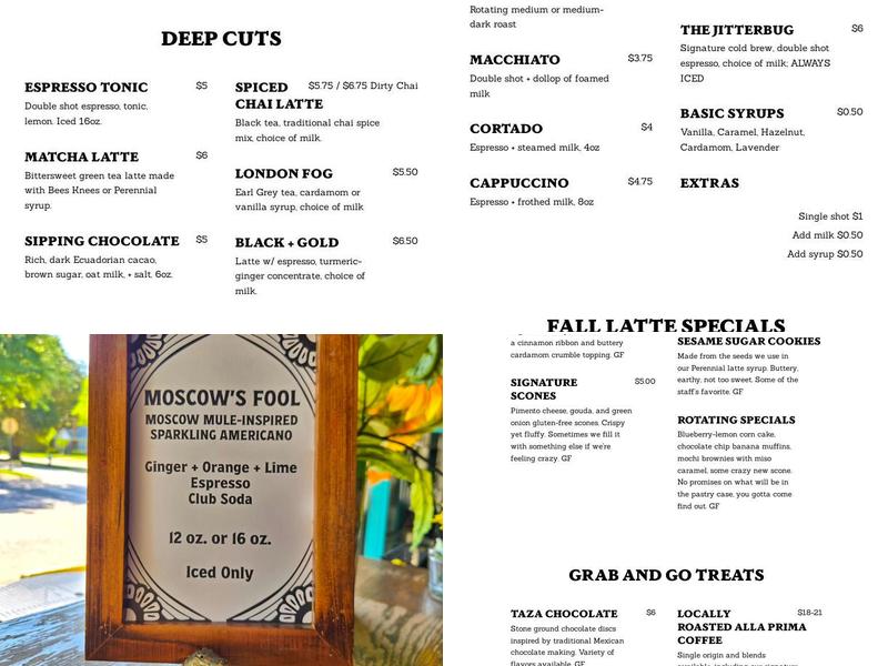 Jitterbug Beverage Co. Menu