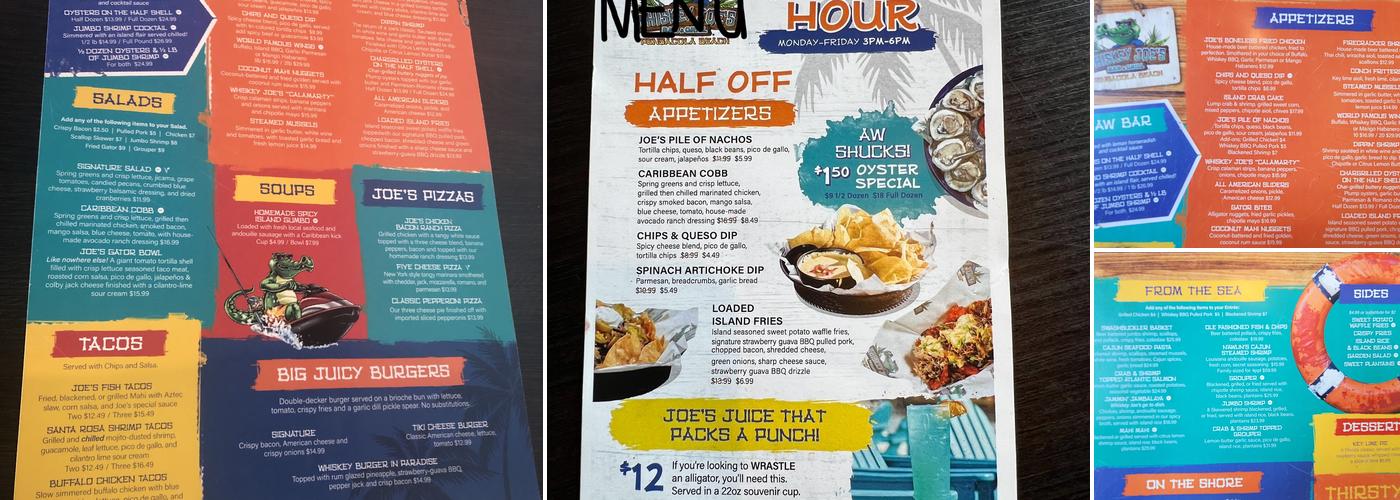 Whiskey Joe's | Pensacola Beach Menu