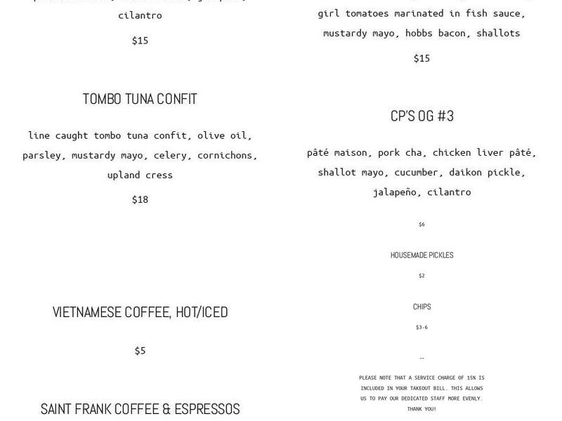 Chuck’s Takeaway Menu