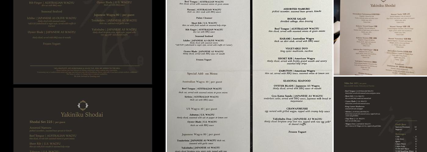 Yakiniku Shodai Menu