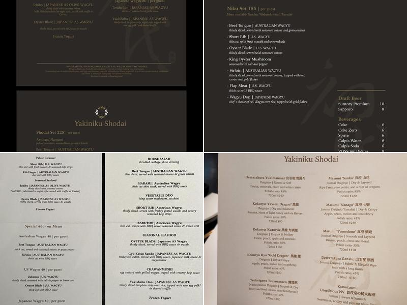 Yakiniku Shodai Menu