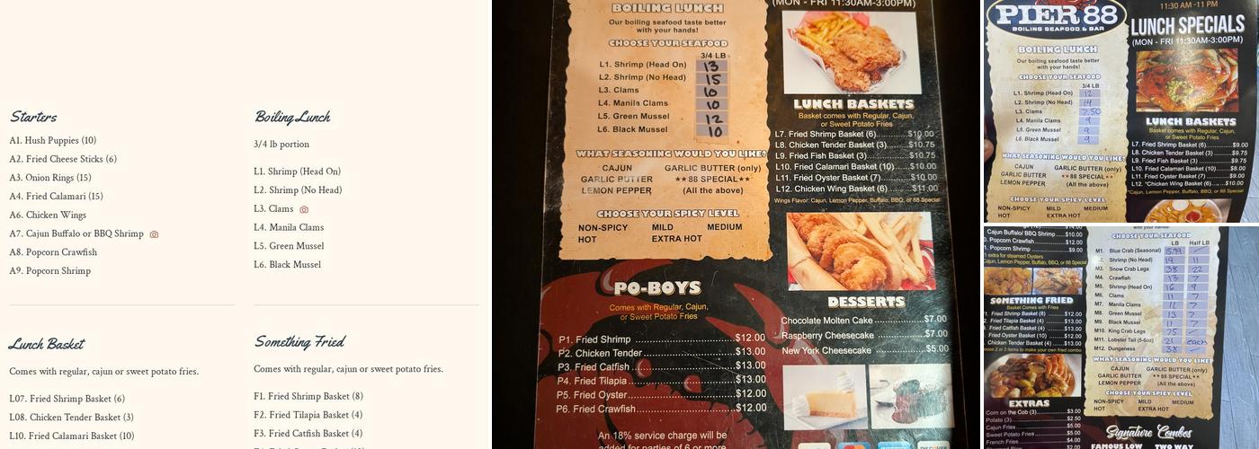 Pier 88 Boiling Seafood & Bar Montclair Menu