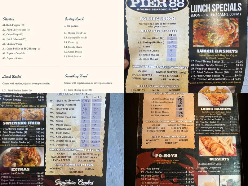 Pier 88 Boiling Seafood & Bar Montclair Menu