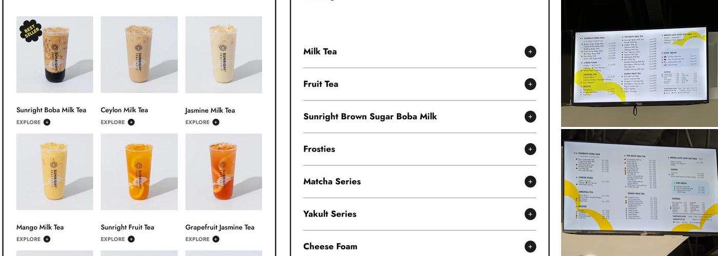 Sunright Tea Studio - Artesia Menu