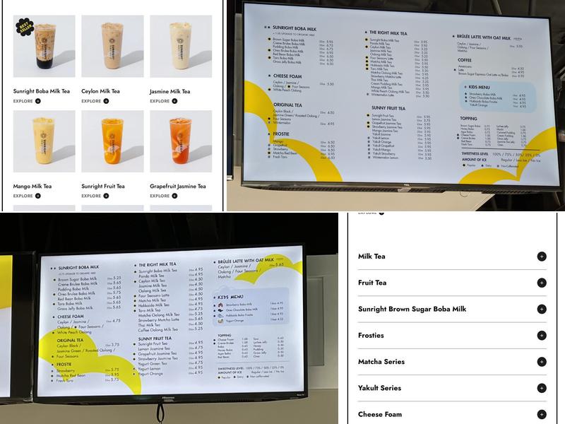 Sunright Tea Studio - Artesia Menu