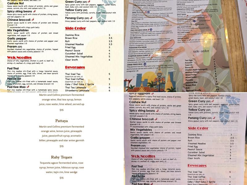 Sistory Thai Kitchen Menu