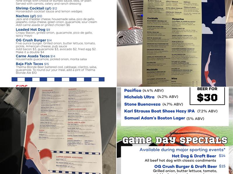 Lapper Kitchen + Tap Menu