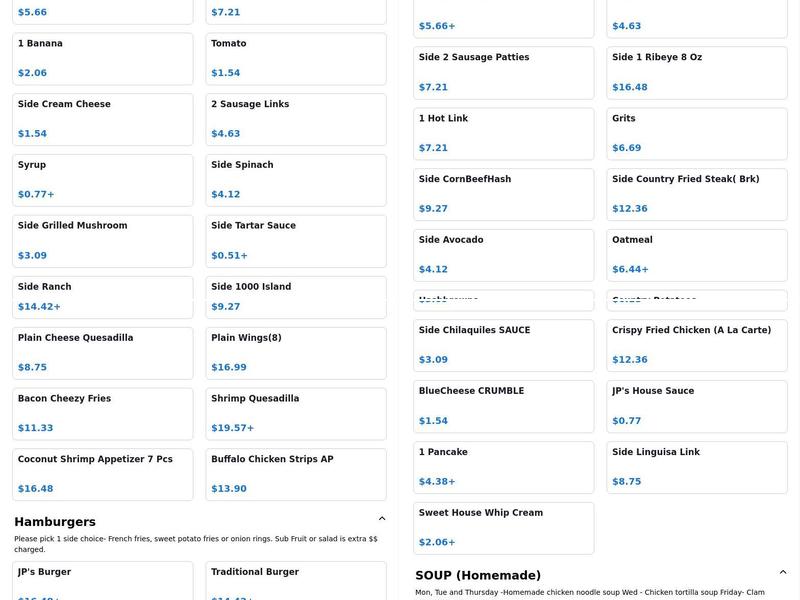 JP's Bistro Menu
