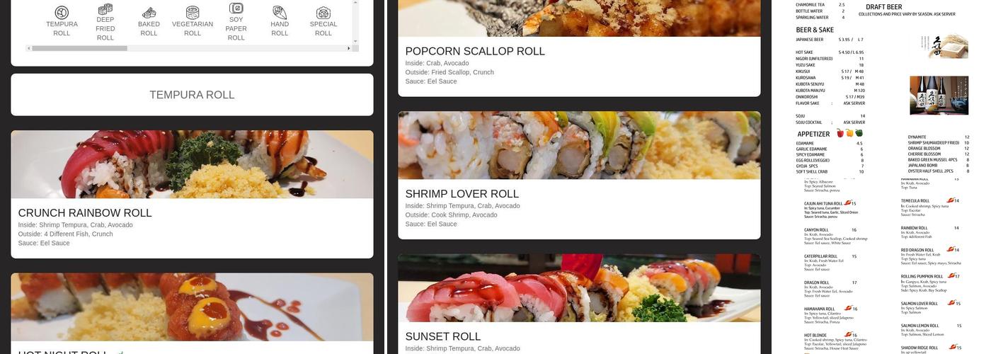 The Sushi Sushi Menu