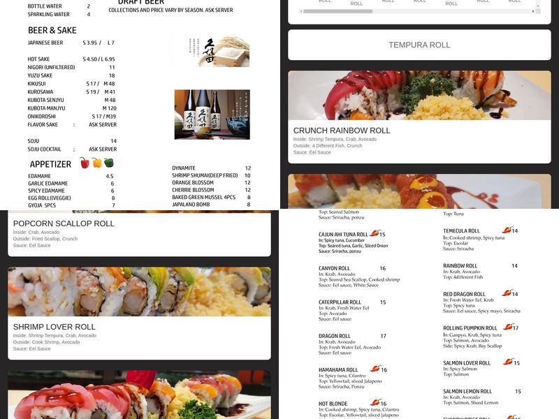 The Sushi Sushi Menu