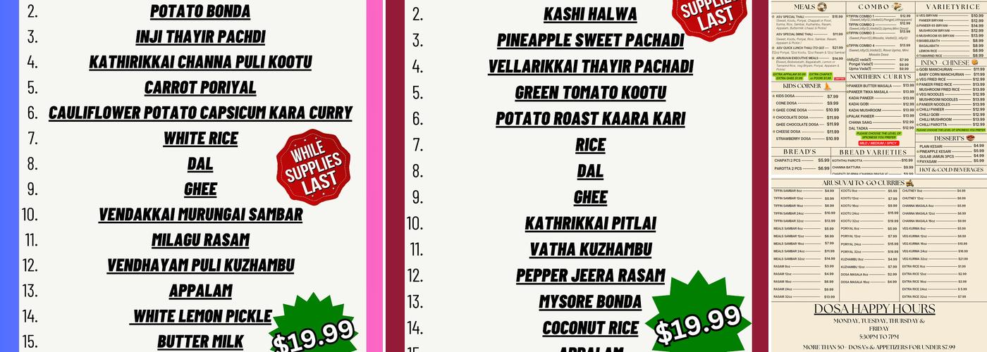 Arusuvai Virunthu (ASV) Menu