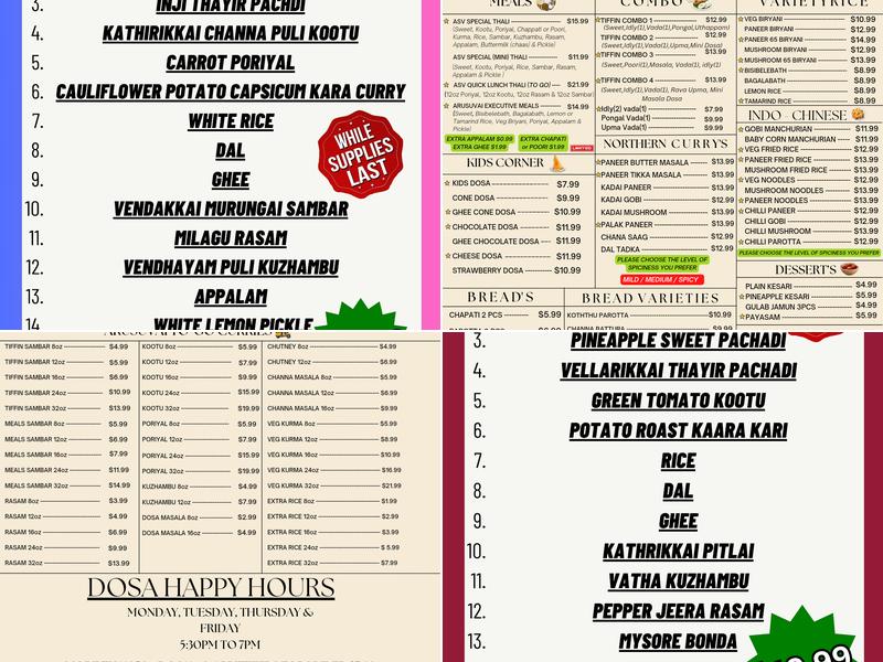 Arusuvai Virunthu (ASV) Menu