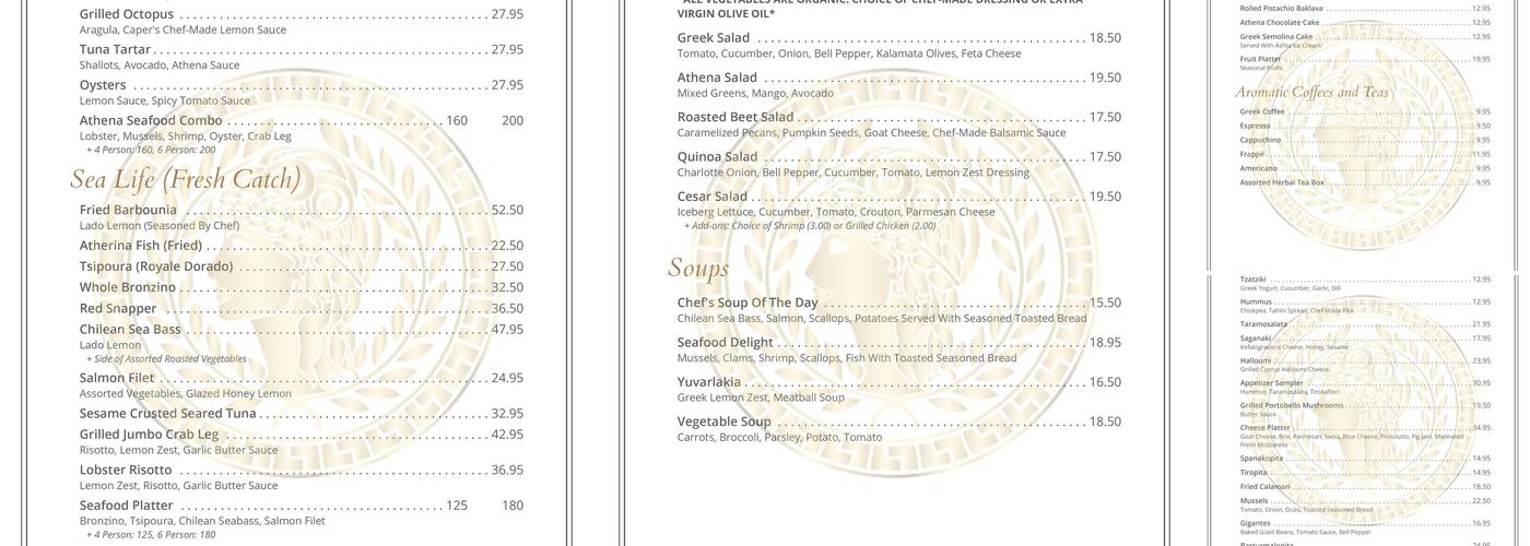 Athena Restaurant Menu