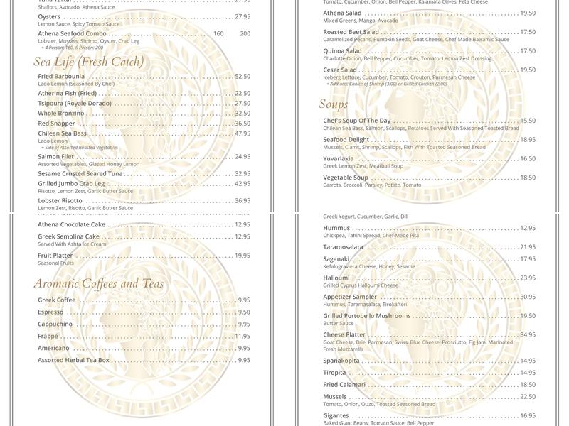 Athena Restaurant Menu