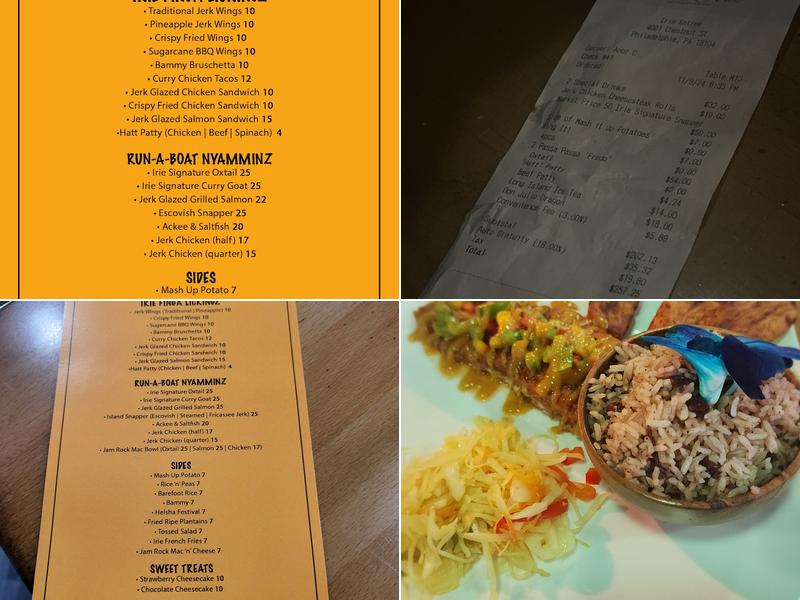 Irie Entree Menu