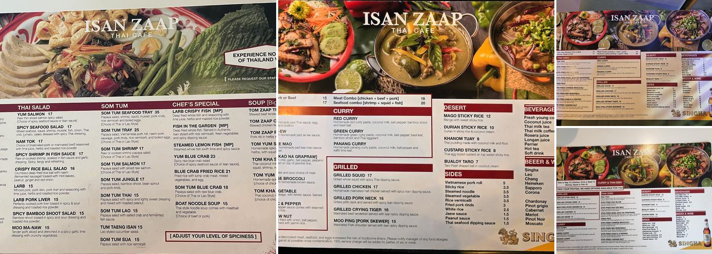 Isan zaap Thai cafe Menu