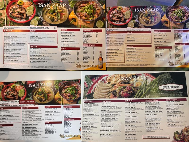 Isan zaap Thai cafe Menu