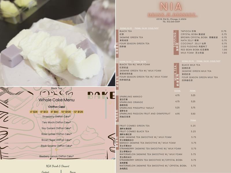 NIA Drink & Dessert Menu