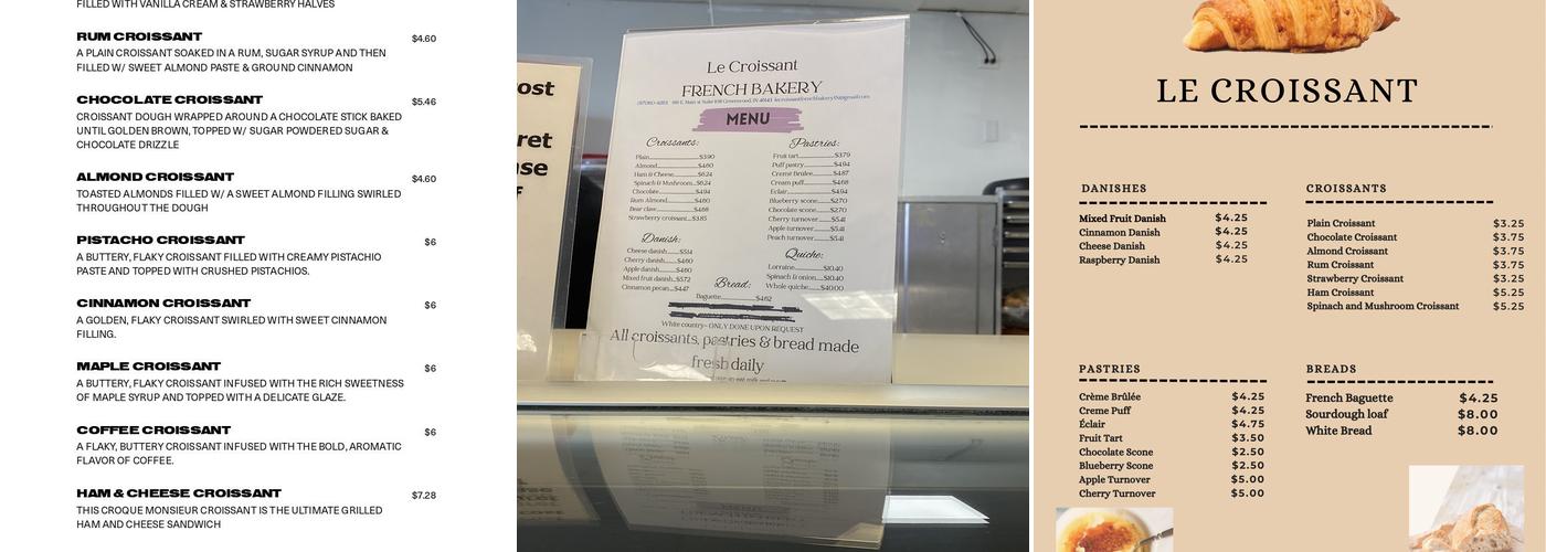 Le Croissant French Bakery Menu