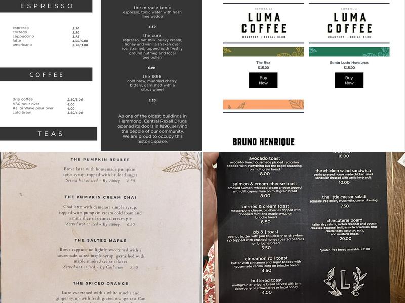 Luma Coffee Menu