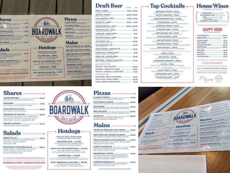 Boardwalk Bar & Arcade Menu