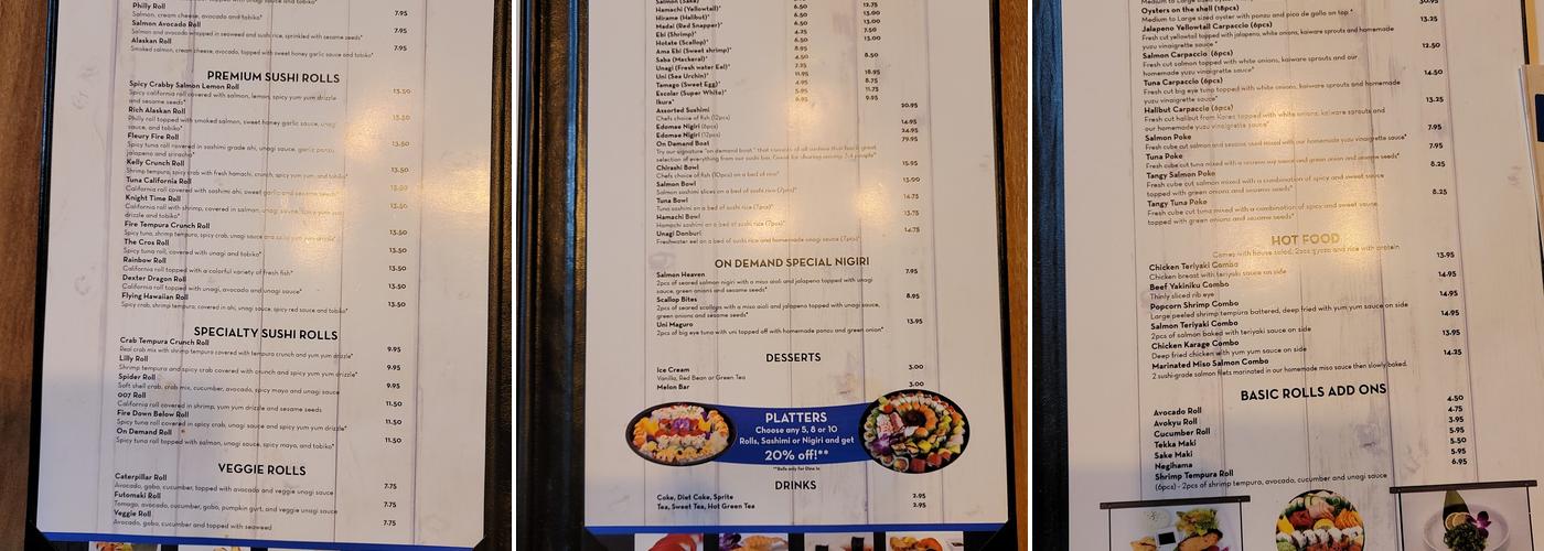 On Demand Sushi Southern Highlands Menu