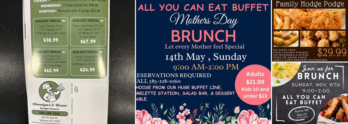 Shenanigans Fine Dining and Gaslight Pizzeria Menu