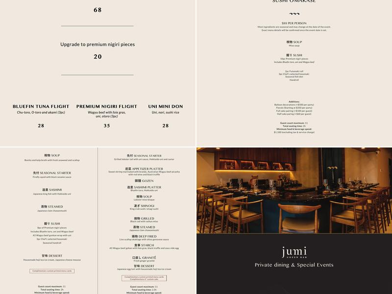 Jumi Gozen Bar Menu