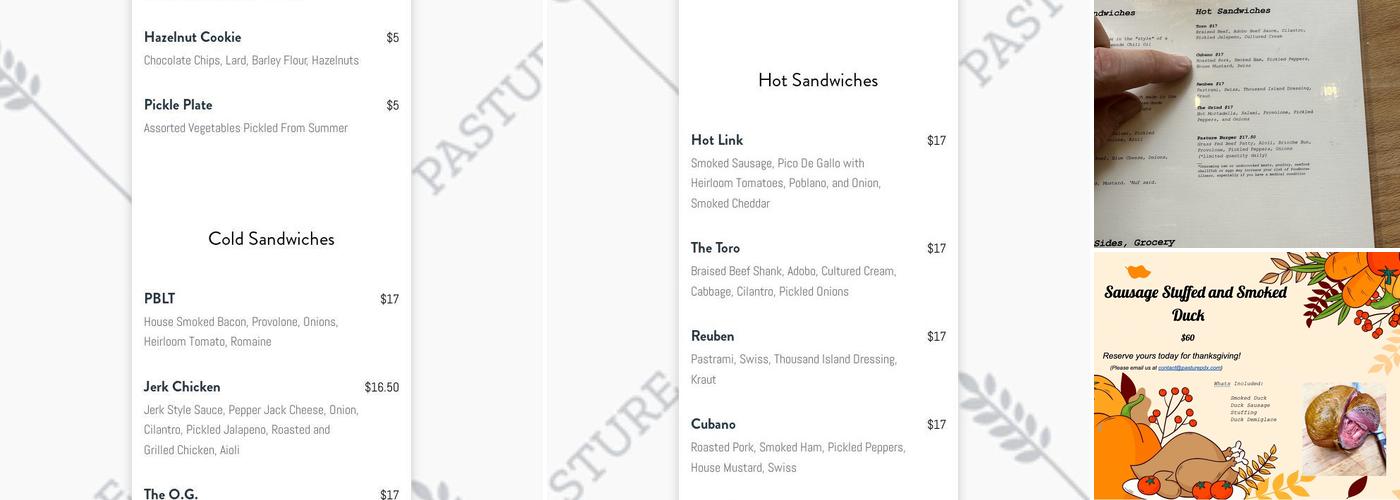 Pasture PDX Menu
