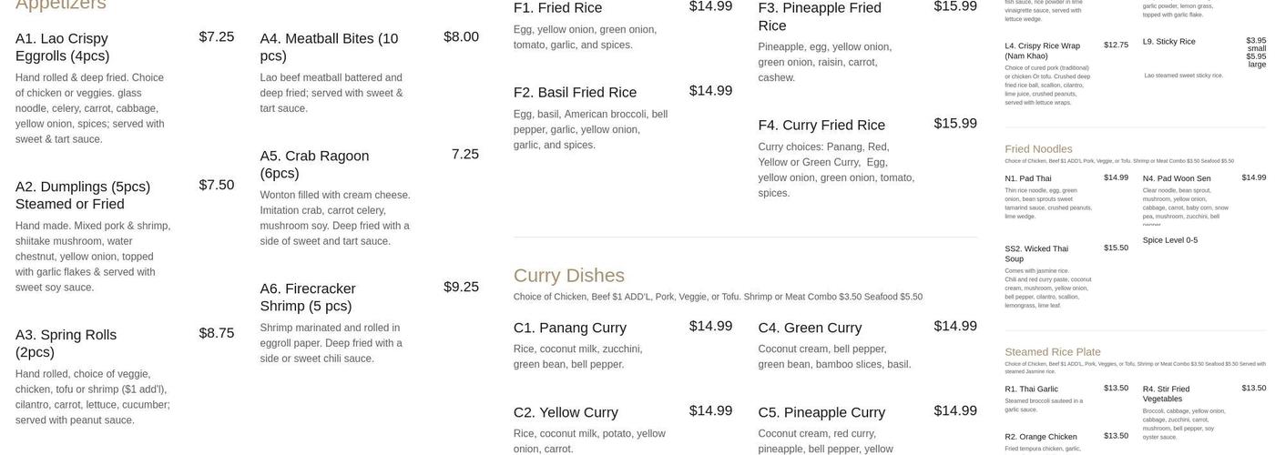 Saplai Lao & Thai Express Menu