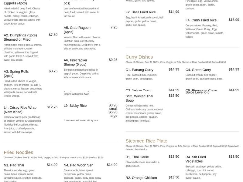 Saplai Lao & Thai Express Menu