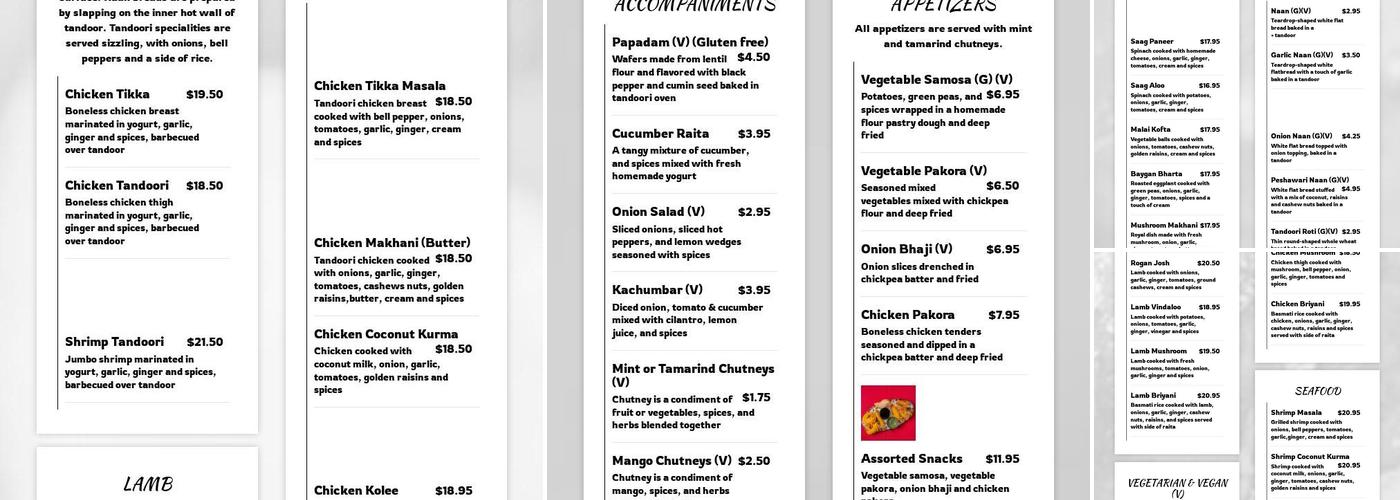 Red Fort Cuisine of India Menu