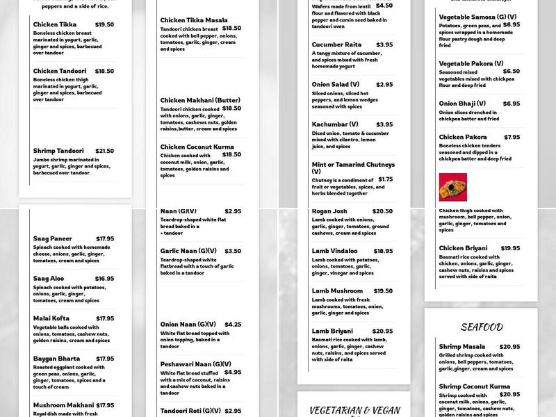 Red Fort Cuisine of India Menu