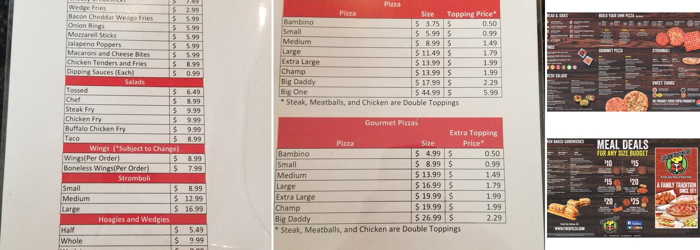 Fox's Pizza Den Clymer Menu