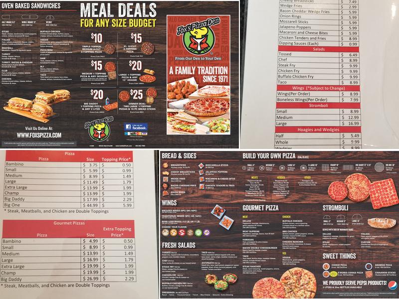 Fox's Pizza Den Clymer Menu
