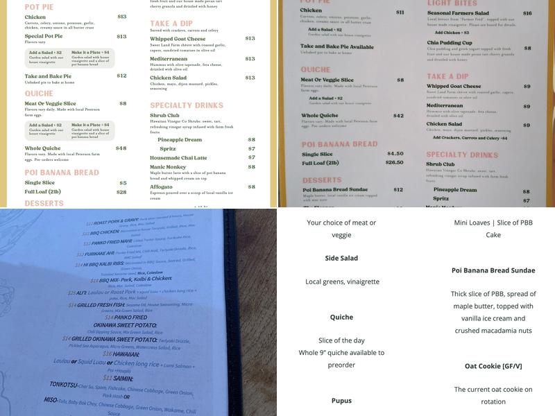 HI Pie Bakery + Cafe Menu