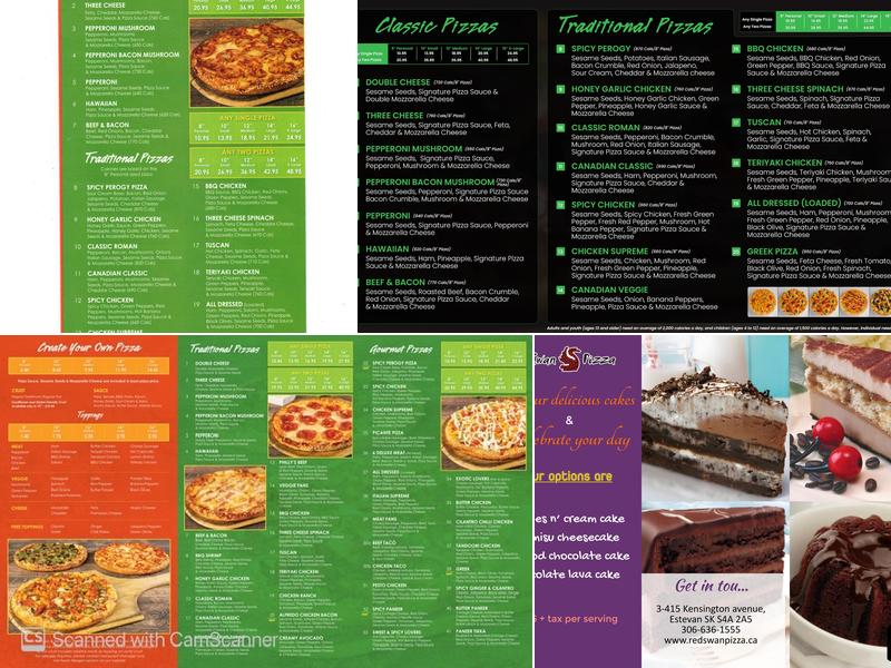 Red Swan Pizza Menu