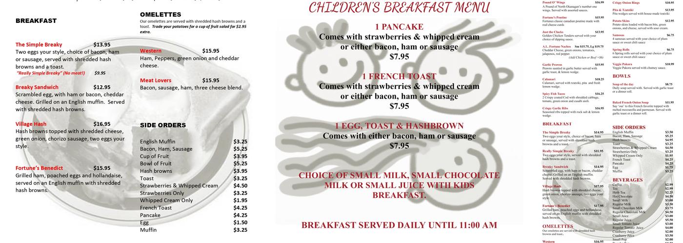 Fortune's Landing Motel | Enderby Restaurant & Pub Menu