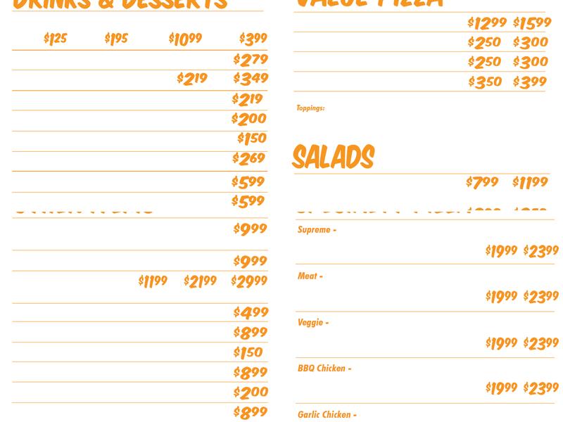 Great Alaska Pizza Co Menu