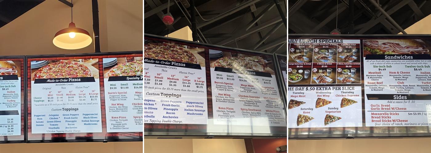 Barro's Pizza Menu
