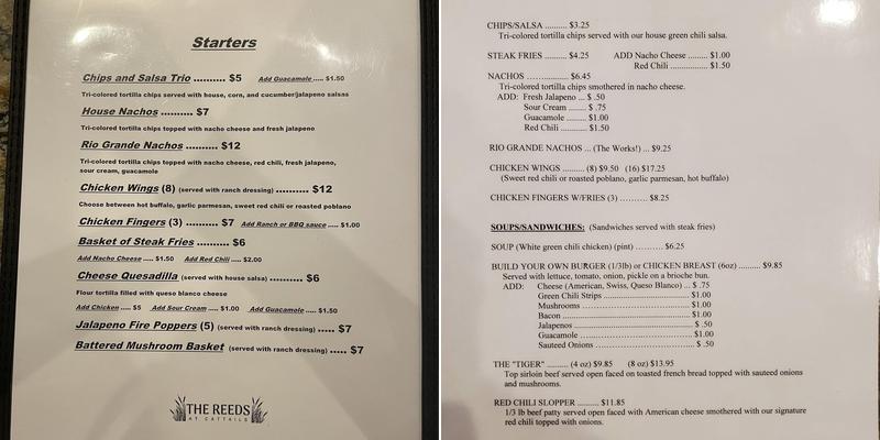 The Reeds at Cattails Menu