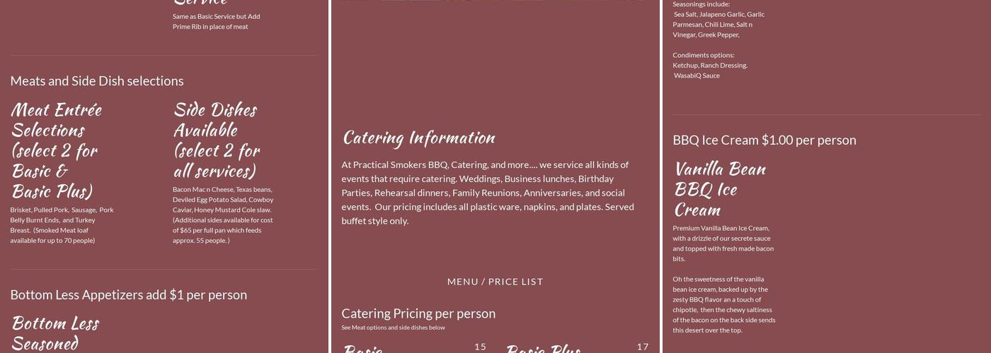 Practical Smokers BBQ, Catering, and more... Menu