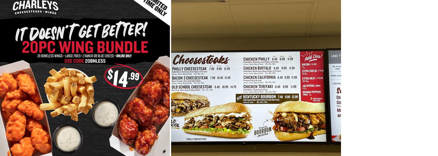 Charleys Cheesesteaks and Wings Menu