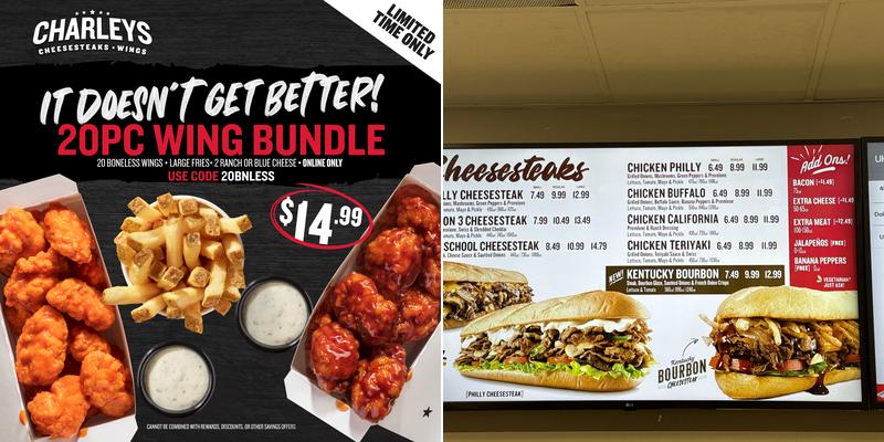 Charleys Cheesesteaks and Wings Menu