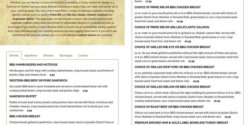 Billman's Catering Menu