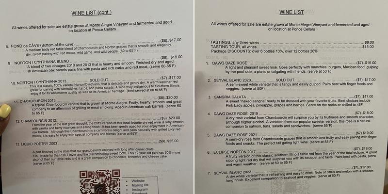 Monte Alegre Vineyard/Cellars Menu