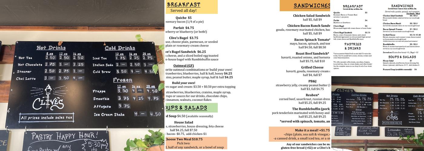 Clive's Staples Coffee Shop & Bakery Menu